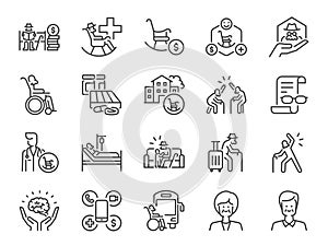 Aging society icon set. It included icons such as senior people, elderly, retirement, retire, and more.